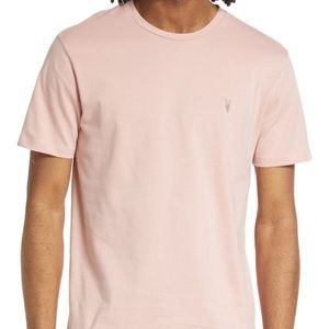 All Saints Mens Bitter Pink Crewneck T-Shirt